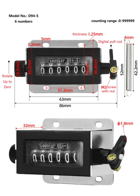 d94 s 6 digit resettable mechanical pulling counter for industrial machinery